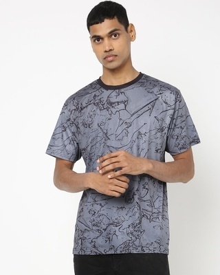 Shop Men's Grey All Over Warped Slate Printed T-shirt-Front