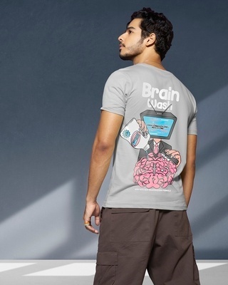 Shop Men's Grey Brain Wash Graphic Printed T-shirt-Front