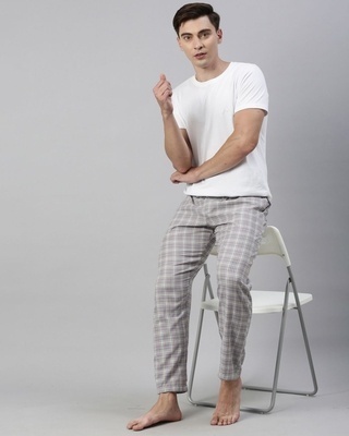 Shop Men's Grey Checked Cotton Pyjamas-Front