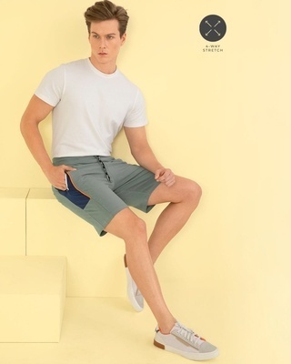 Shop Men's Grey Color Block Sports Shorts-Front