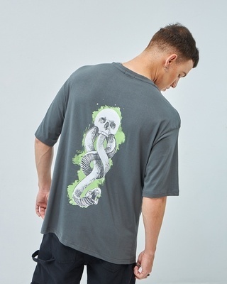 Shop Men's Grey Death Mark Graphic Printed Oversized T-shirt-Front