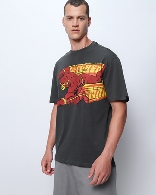 Shop Men's Grey The Flash Graphic Printed Oversized T-shirt-Front