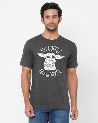 Shop Men's Grey No Coffee No Workee Star Wars Official Typography Cotton T-shirt-Front