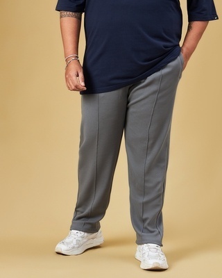 Shop Men's Grey Plus Size Track Pants-Front