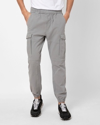 Shop Men's Grey Slim Fit Cargo Pants-Front