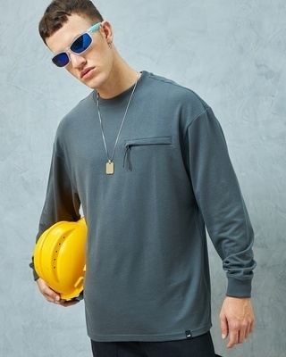 Shop Men's Grey Super Loose Fit T-shirt-Front