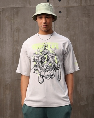 Shop Men's Grey Turtle Warriors Graphic Printed Oversized T-shirt-Front