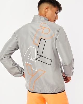 Shop Men's Grey Typography Performance Jacket-Front