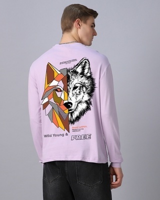 Shop Men's Lilac Bloom Beast Within Graphic Printed Oversized T-shirt-Front