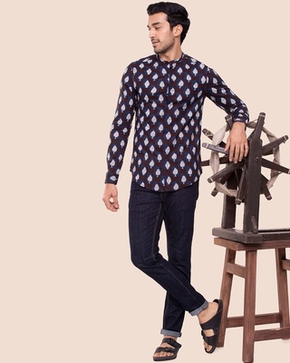 Shop Men's Mandarin Collar Full Sleeves Shirt-Front