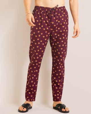 Shop Men's Maroon All Over Fox Printed Slim Fit Pyjamas-Front