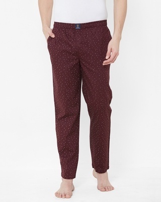 Shop Men's Maroon All Over Printed Cotton Lounge Pants-Front