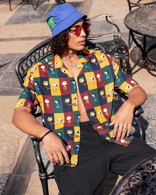 Shop Men's Multicolor Peanuts All Over Printed Oversized Shirt-Front