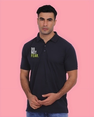 Shop Men's Navy Blue Do Not Fear Printed T-shirt-Front