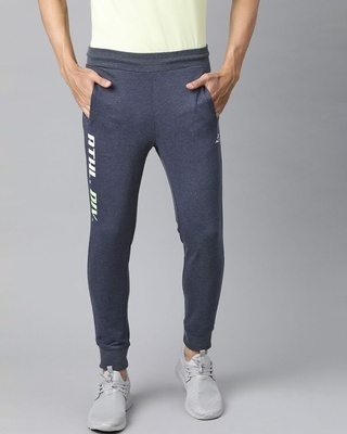 Shop Men's Navy Blue Solid Slim Fit Track Pants-Front