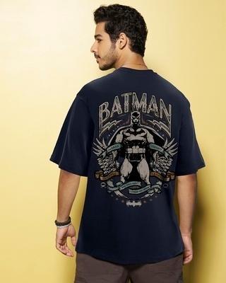 Shop Men's Navy Blue The Dark Knight Graphic Printed Oversized T-shirt-Front