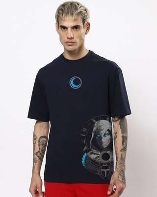 Shop Men's Navy Moon Knight Graphic Printed Oversized T-shirt-Front