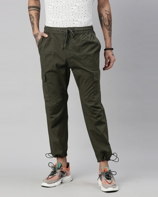 Shop Men's Olive Cargo Trouser-Front