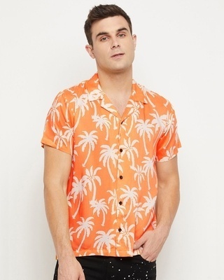 Shop Men's Orange All Over Palm Trees Printed Shirt-Front