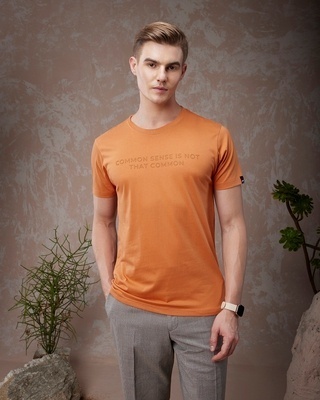 Shop Men's Orange Common Sense Typography T-shirt-Front