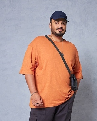 Shop Men's Orange Oversized Plus Size T-shirt-Front