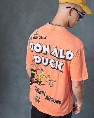 Shop Men's Orange Quakinn Around Graphic Printed Oversized Acid Wash T-shirt-Front