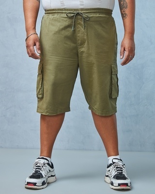 Shop Men's Green Plus Size Cargo Shorts-Front