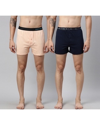 Shop Men's Pink & Blue Cotton Boxers (Pack of 2)-Front