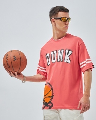 Shop Men's Pink Dunk Graphic Printed Oversized T-shirt-Front