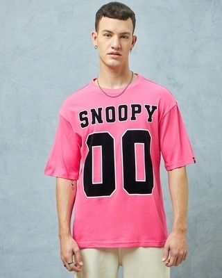 Shop Men's Pink Snoopy Typography Oversized T-shirt-Front