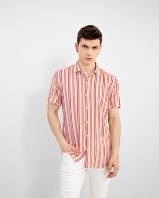 Shop Men's Pink Striped Slim Fit Shirt-Front