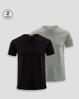 Shop Men's Plain Half Sleeve T-shirt Pack of 2(Black & Meteor Grey)-Front