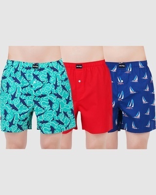 Shop Men's Printed Cotton Boxers (Pack of 3)-Front