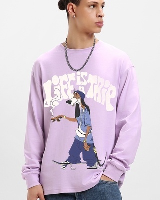 Shop Men's Purple Life is a Trip Graphic Printed Oversized T-shirt-Front