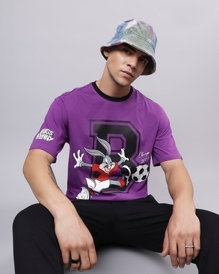 Shop Men's Purple Playing Bugs Graphic Printed Oversized T-shirt-Front