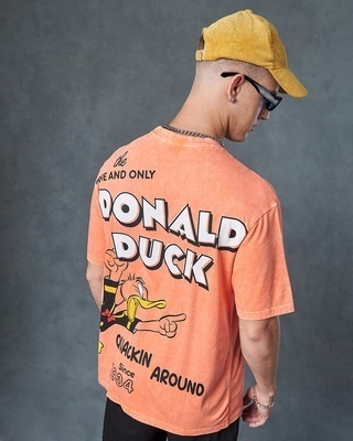Shop Men's Orange Quakinn Around Graphic Printed Oversized Acid Wash T-shirt-Front