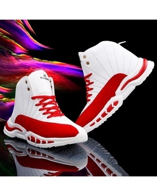 Shop Men's Red and White Color Block Sneakers-Front