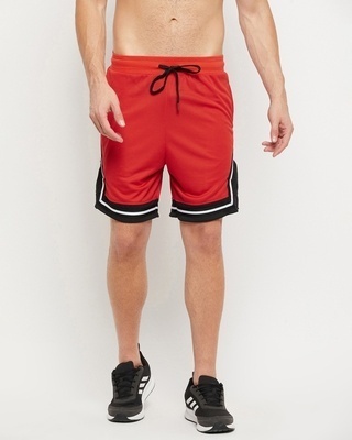 Shop Men's Red & Black Color Block Shorts-Front