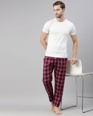 Shop Men's Red & Blue Checked Cotton Pyjamas-Front