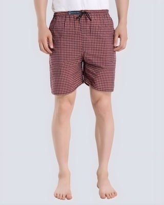 Shop Men's Red Checked Cotton Boxers-Front