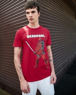 Shop Men's Red Deadpool Sword Graphic Printed T-shirt-Front