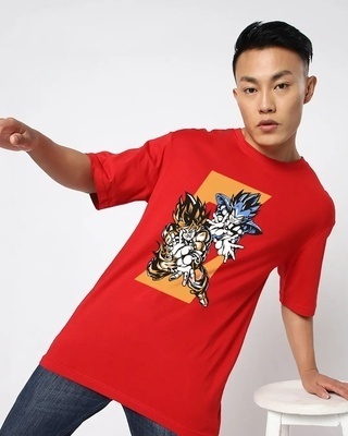 Shop Men's Red Fighter Z Graphic Printed Oversized T-shirt-Front