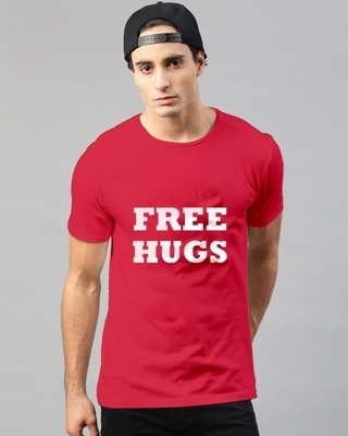Shop Men's Red Free Hugs Typography Cotton T-shirt-Front