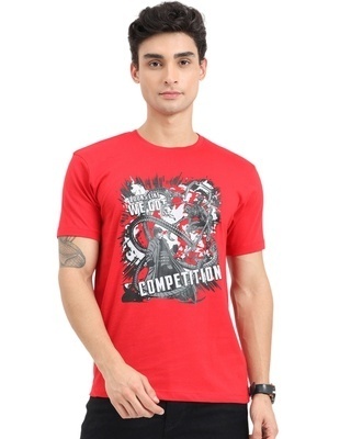 Shop Men's Red Spider Man Fighting Graphic Printed T-shirt-Front