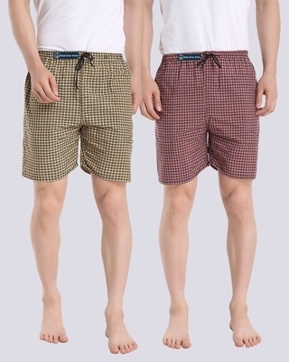 Shop Men's Red & Yellow Checked Cotton Boxers (Pack of 2)-Front