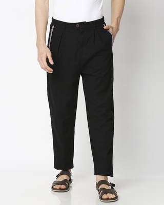 Shop Men's Solid Black Tape Pants-Front