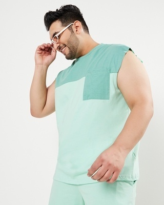 Shop Men's Sun-Kissed Green Color Block Plus Size Vest-Front