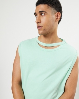 Shop Men's Sun-Kissed Green Vent Oversized Fit Vest-Front