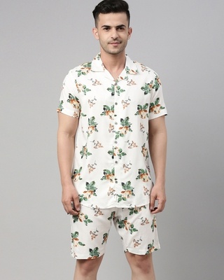 Shop Men's White All Over Floral Printed Nightsuit-Front