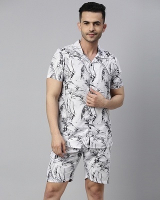 Shop Men's White All Over Marble Printed Nightsuit-Front